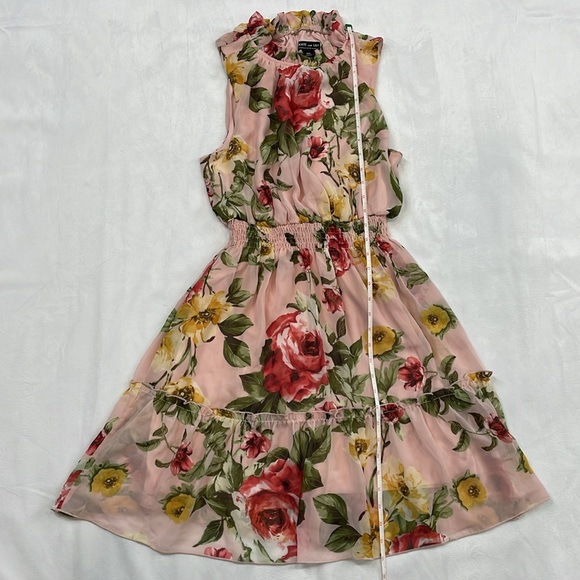Kate & Lily Petite Floral Ruffles Sleeveless Halter Pink Roses Dress Size 10P - Picture 9 of 16